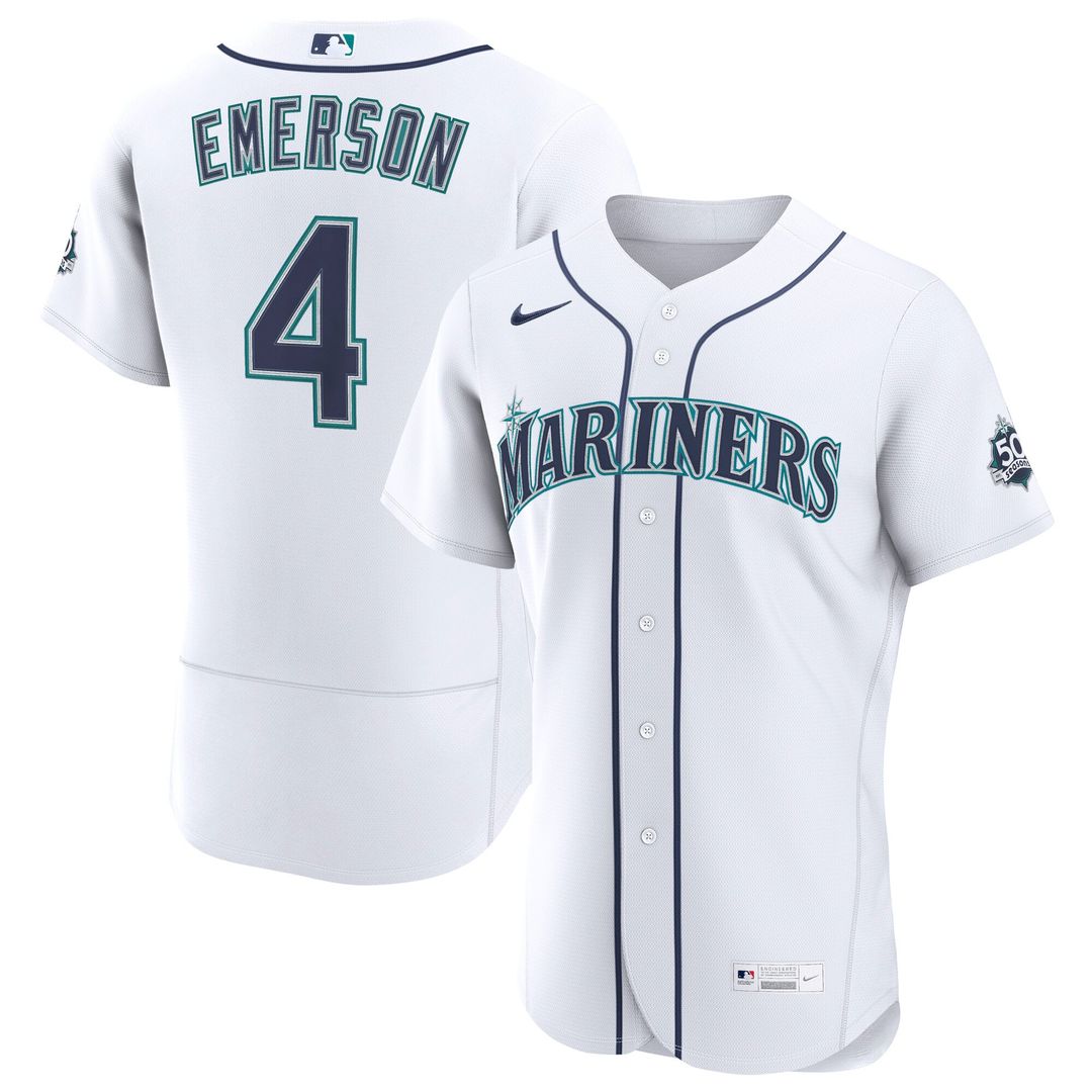 Seattle Mariners Colt Emerson Nike White Home 50th Season Authentic Jersey