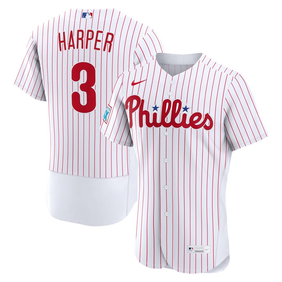 Philadelphia Phillies Bryce Harper Nike White Home Authentic Sponsor Patch Jersey