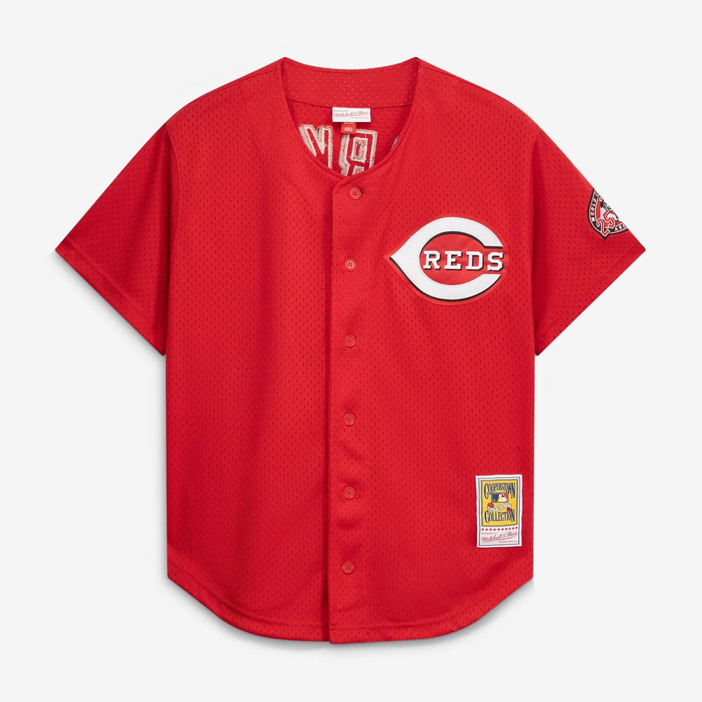 Cincinnati Reds Barry Larkin Mitchell & Ness Red Throwback Cooperstown Mesh Batting Practice Jersey