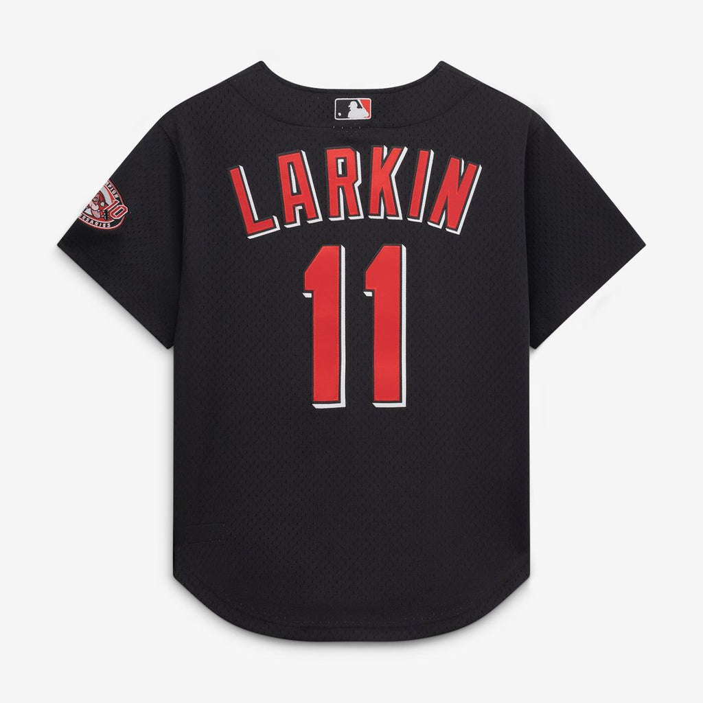 Cincinnati Reds Barry Larkin Mitchell & Ness Black Cooperstown Collection Mesh Batting Practice Button-Up Jersey