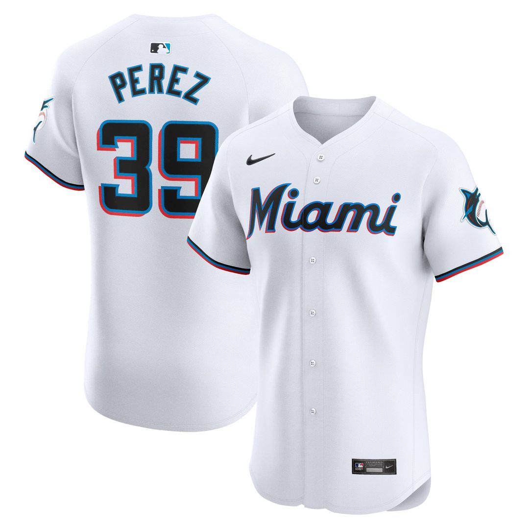 Miami Marlins Eury Perez Nike White Home Elite Player Jersey
