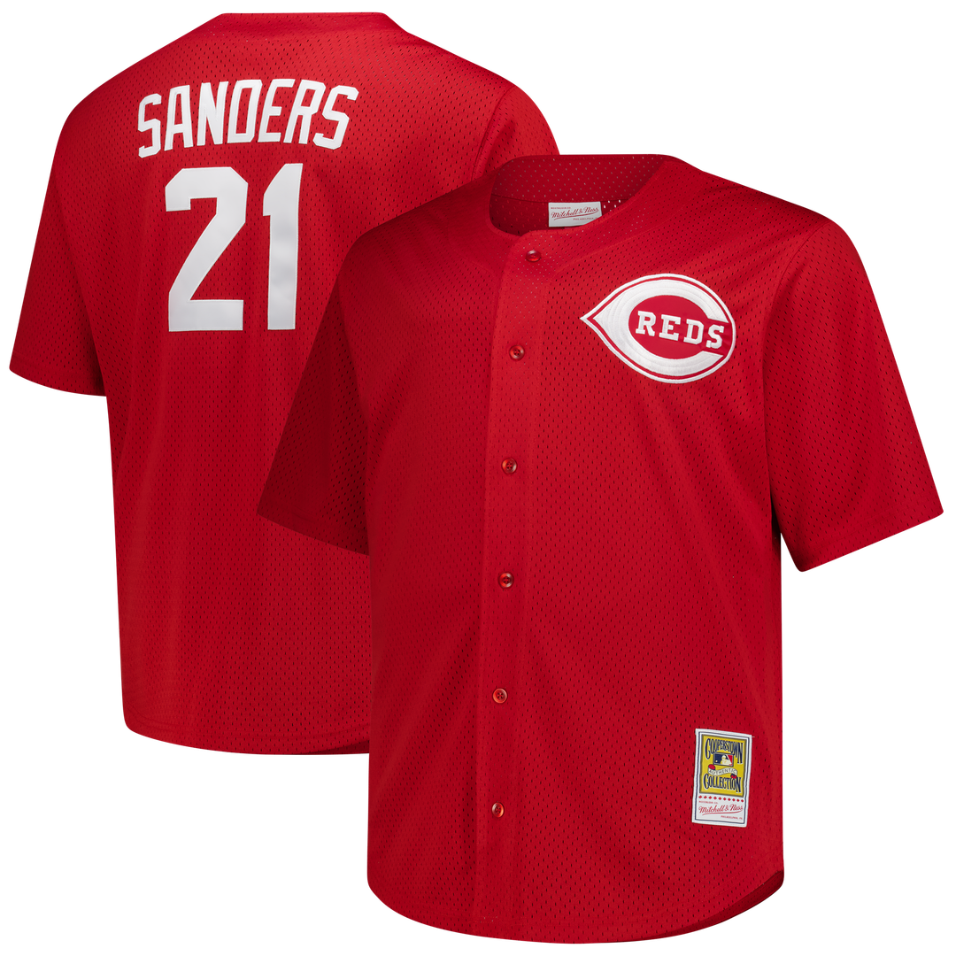 Cincinnati Reds Deion Sanders Mitchell & Ness Red Big & Tall Cooperstown Mesh Batting Practice Jersey