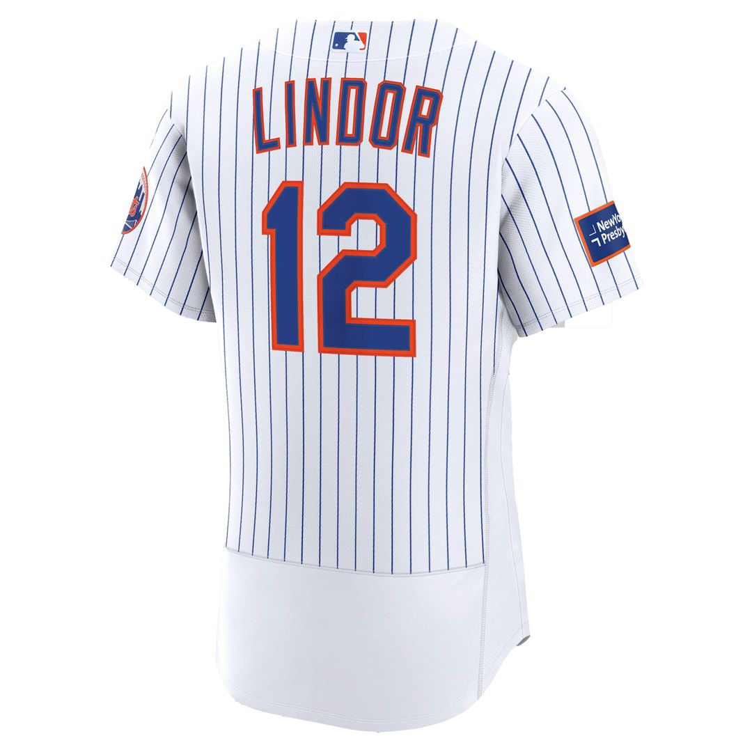 New York Mets Francisco Lindor Nike White Home Authentic Sponsor Patch Jersey