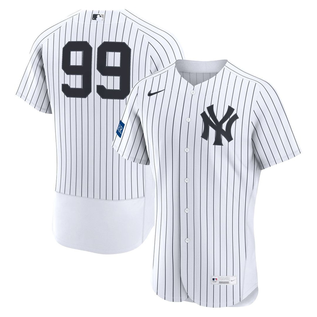 New York Yankees Aaron Judge Nike White Home Authentic Sponsor Patch Jersey