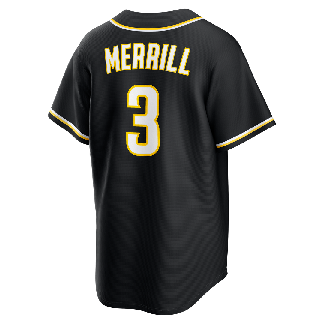San Diego Padres Jackson Merrill Nike Fashion Replica Black Out Jersey