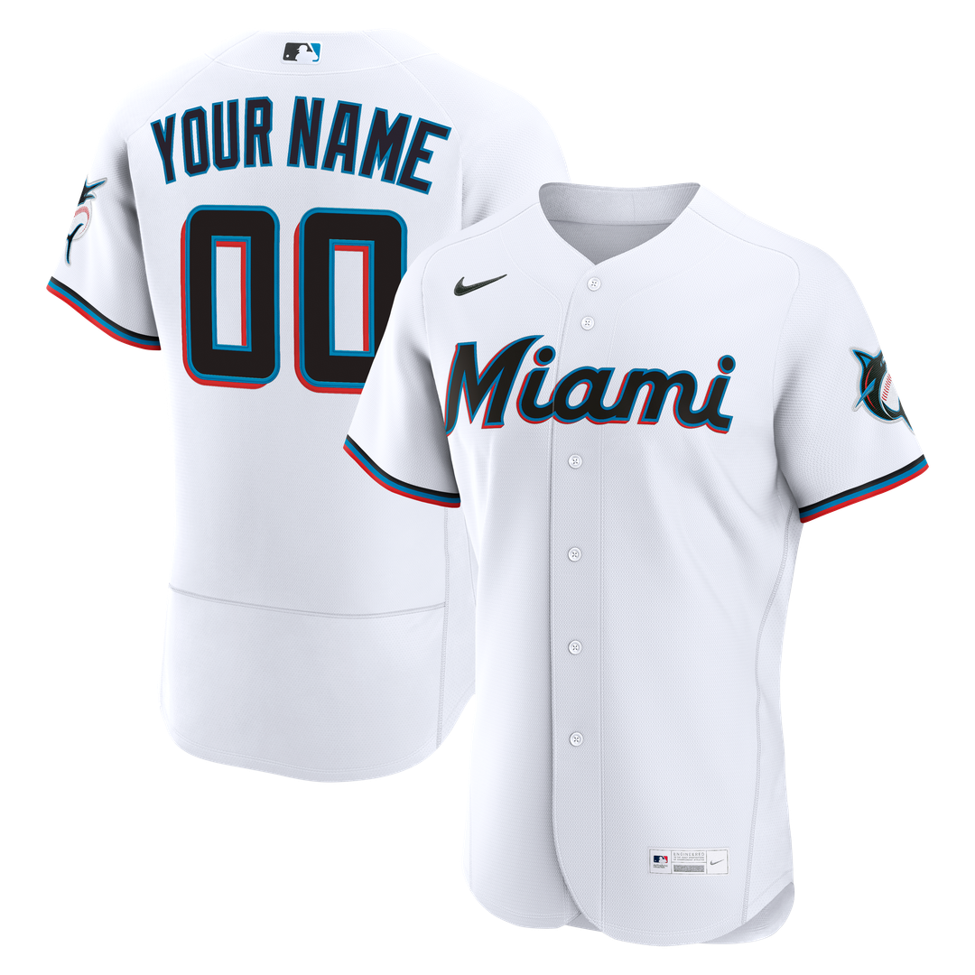 Miami Marlins Nike White Home Authentic Custom Jersey