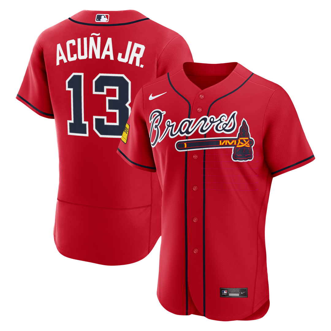 Atlanta Braves Ronald Acuña Jr. Nike Red Alternate Authentic Sponsor Patch Jersey