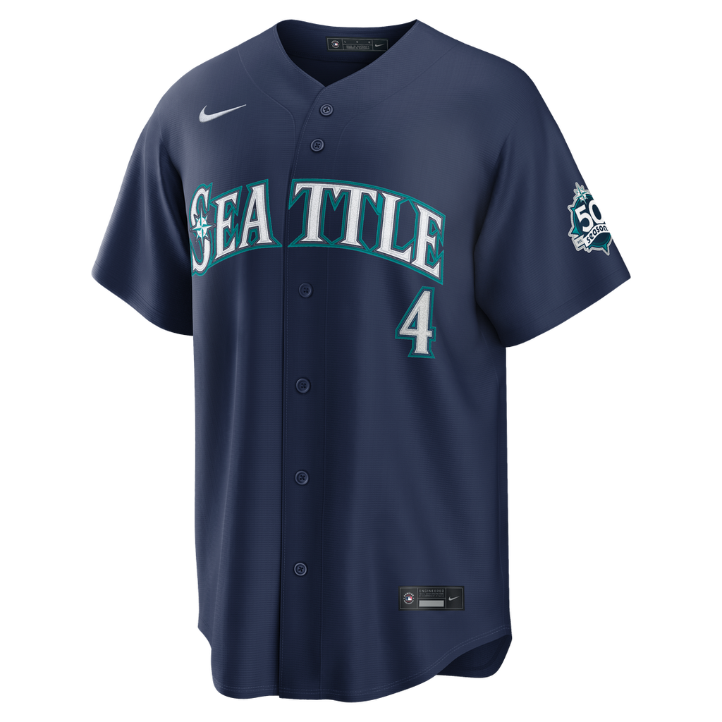 Seattle Mariners Colt Emerson Nike Navy Road 50th Season Anniversary Patch Stadium Jersey