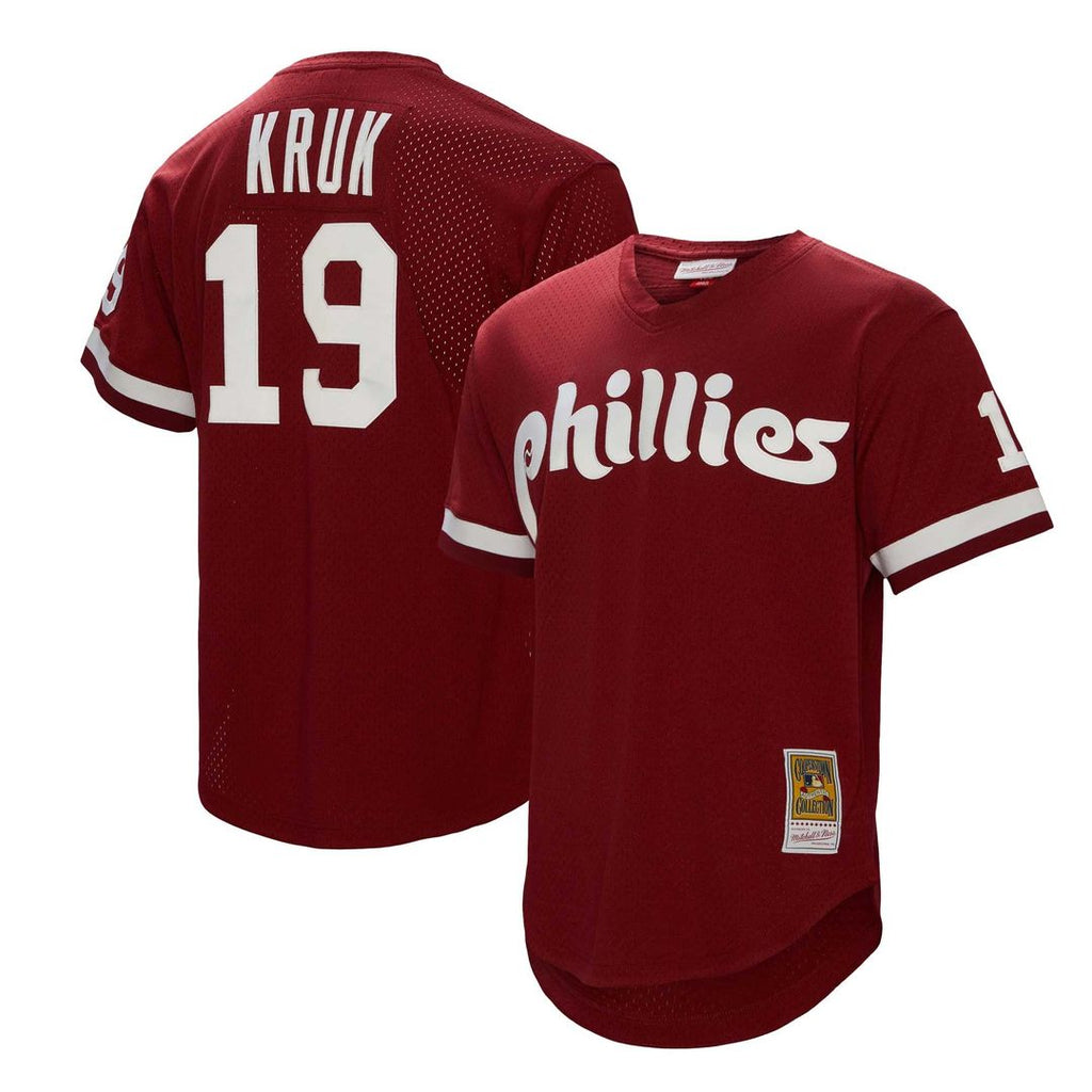 Philadelphia Phillies John Kruk Mitchell & Ness Burgundy Big & Tall Cooperstown Collection Mesh Batting Practice Jersey