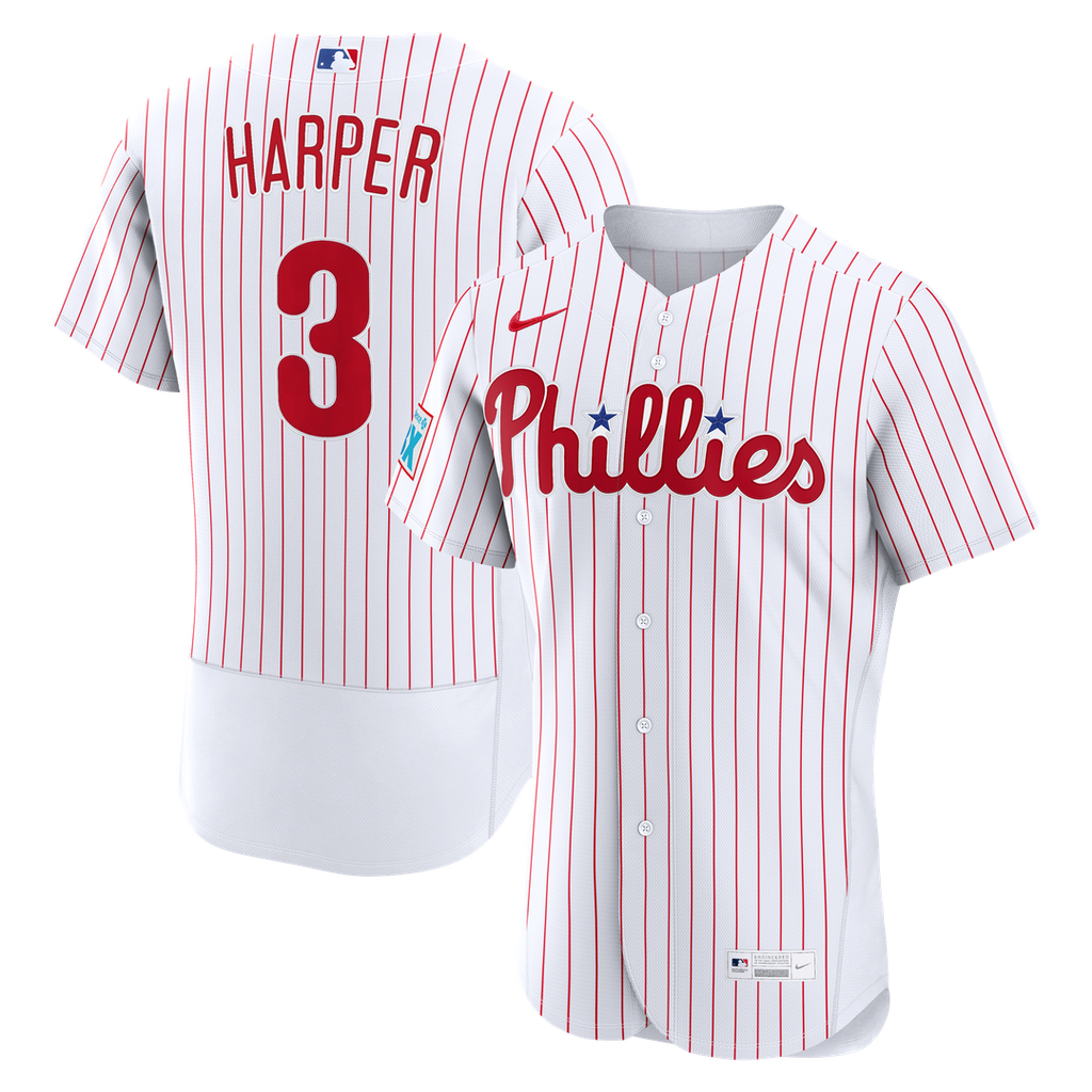 Philadelphia Phillies Bryce Harper Nike White Home Authentic Sponsor Patch Jersey