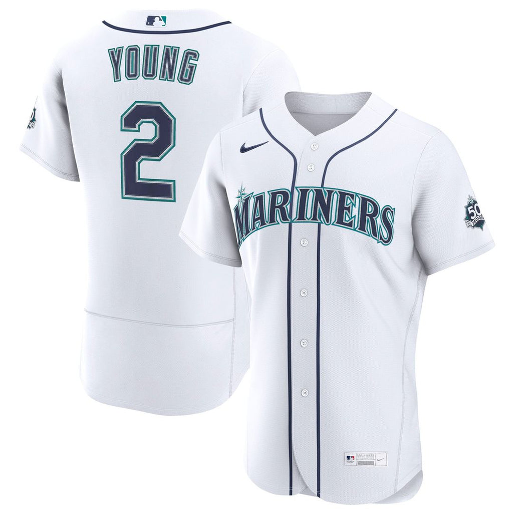 Seattle Mariners Cole Young Nike White Home 50th Season Authentic Jersey
