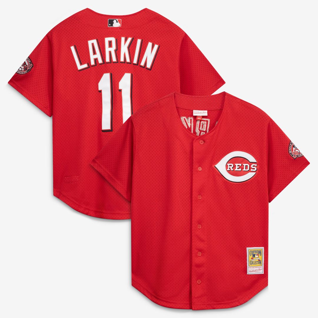 Cincinnati Reds Barry Larkin Mitchell & Ness Red Throwback Cooperstown Mesh Batting Practice Jersey