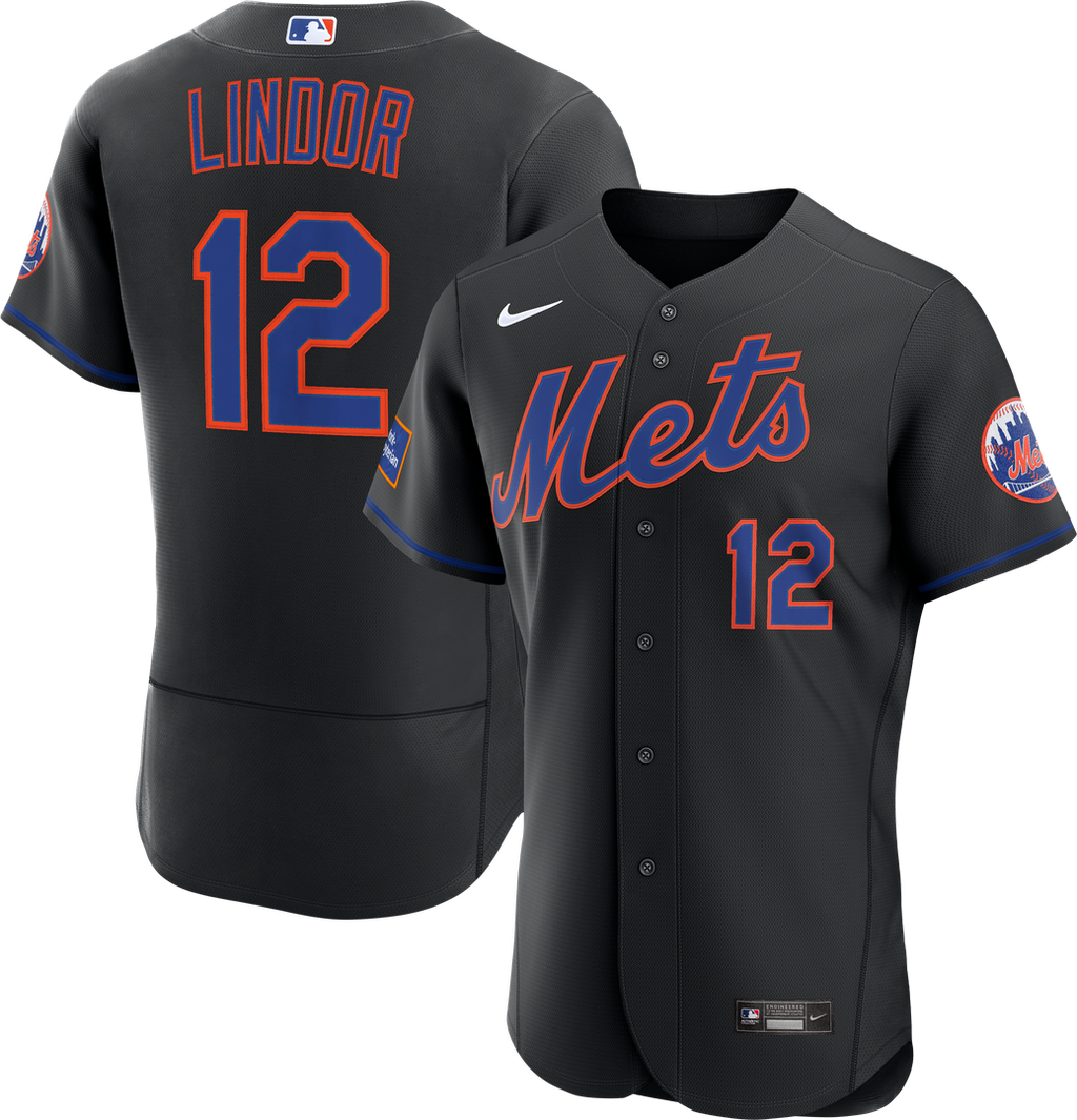 New York Mets Francisco Lindor Nike Black Alternate Authentic Sponsor Patch Jersey