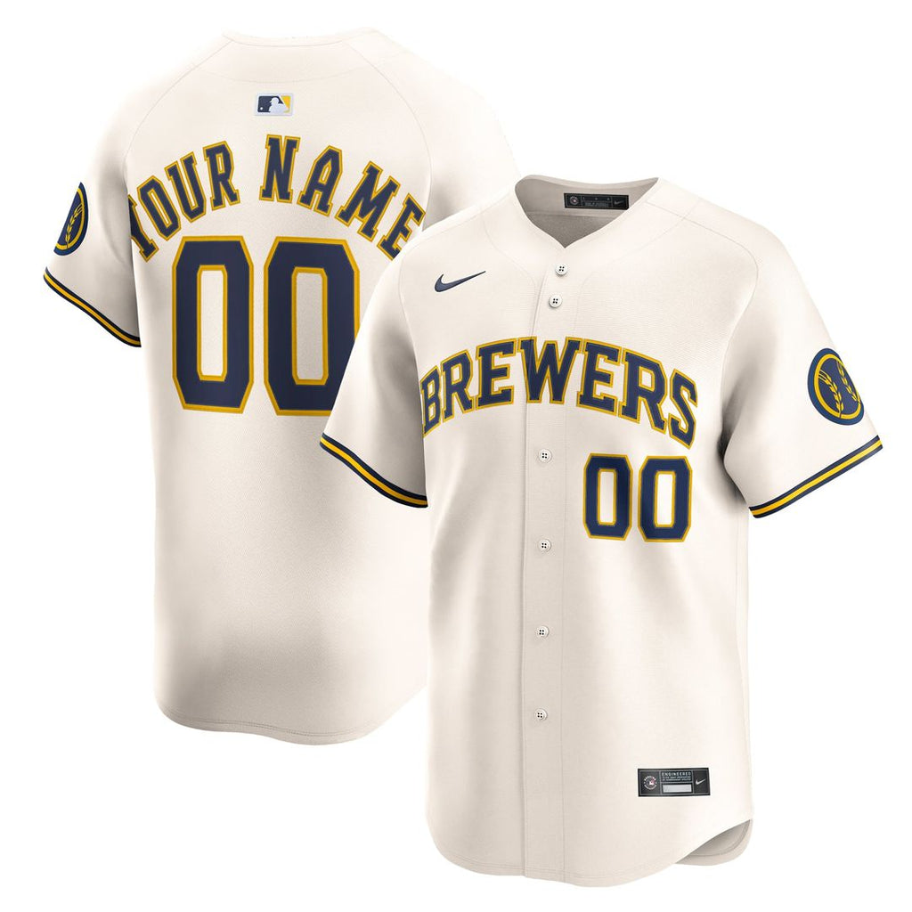 Milwaukee Brewers Nike Cream Home Limited Custom Jersey