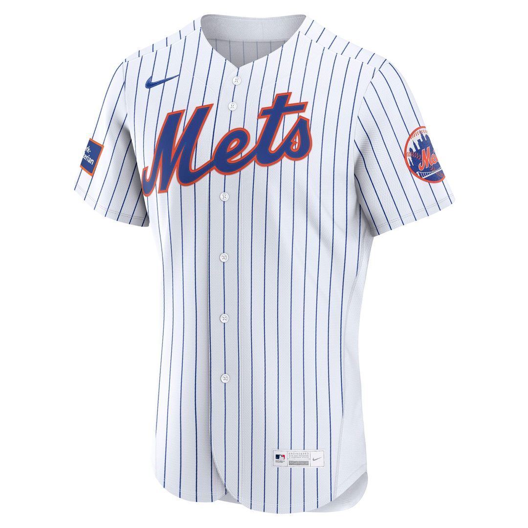 New York Mets Nike White Home Sponsor Patch Authentic Jersey