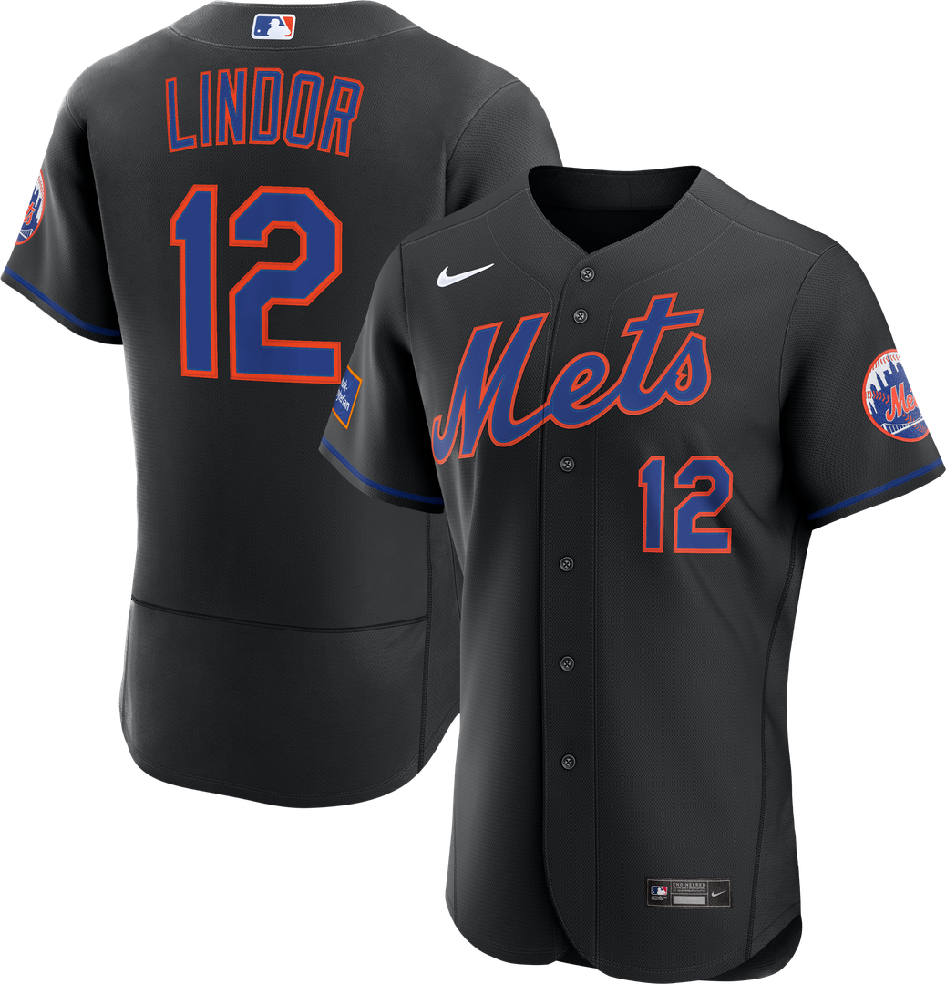 New York Mets Francisco Lindor Nike Black Alternate Authentic Sponsor Patch Jersey
