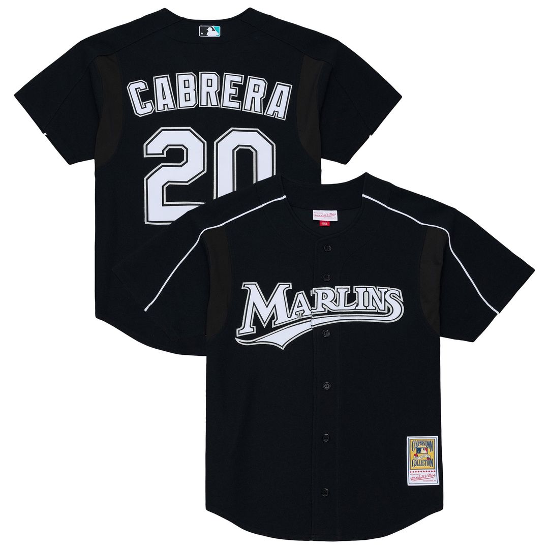 Florida Marlins Miguel Cabrera Mitchell & Ness Black 2003 Cooperstown Mesh Batting Practice Button-Up Jersey