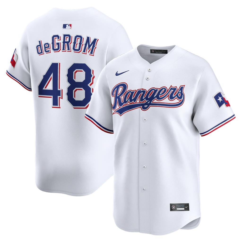 Texas Rangers Jacob deGrom Nike White Home Limited Jersey