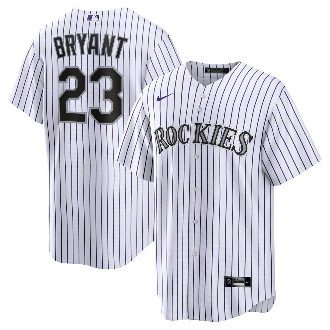 Colorado Rockies Kris Bryant Nike White/Purple Replica Player Jersey