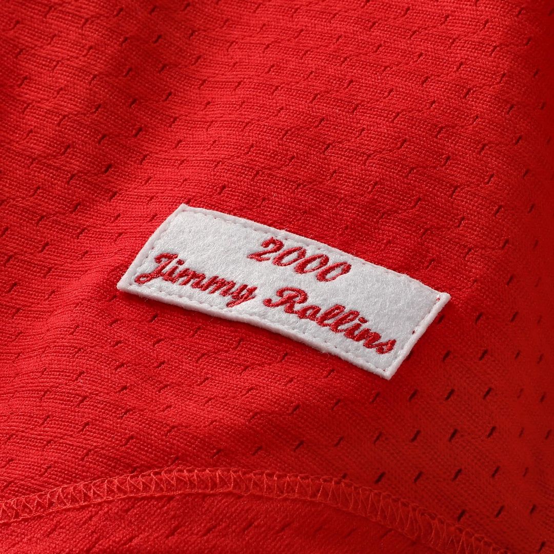 Philadelphia Phillies Jimmy Rollins Mitchell & Ness Red Cooperstown Mesh Batting Practice Button-Up Jersey