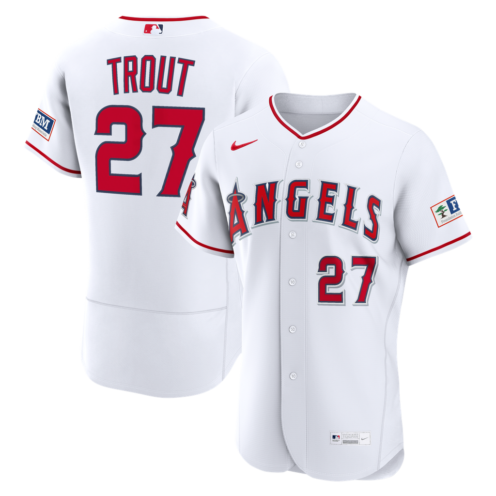 Los Angeles Angels Mike Trout Nike White Home Authentic Sponsor Patch Jersey