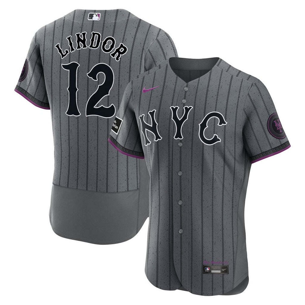 New York Mets Francisco Lindor Nike Gray City Connect Authentic Sponsor Patch Jersey