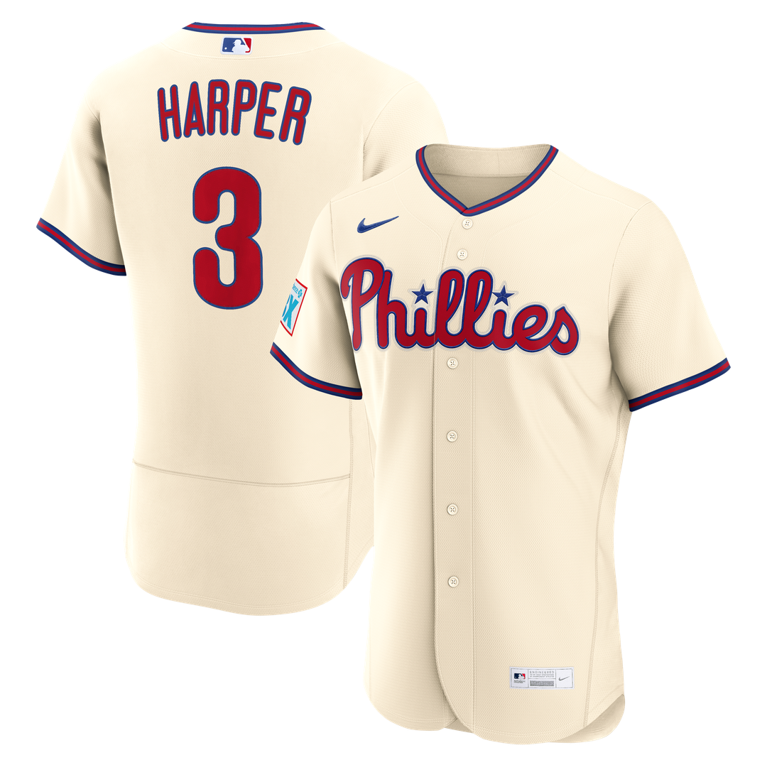 Philadelphia Phillies Bryce Harper Nike White Home Authentic Sponsor Patch Jersey