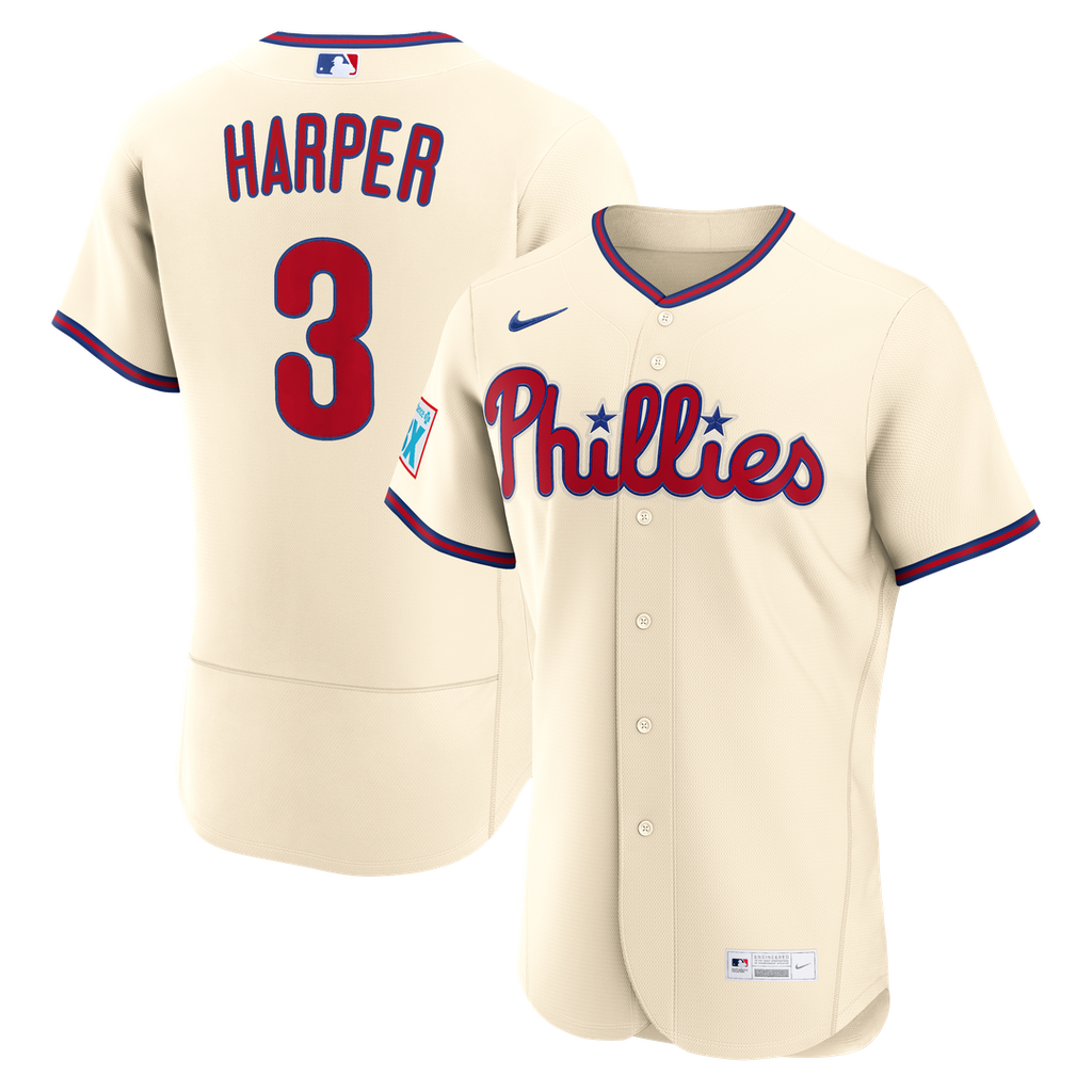 Philadelphia Phillies Bryce Harper Nike Cream Alternate Authentic Sponsor Patch Jersey