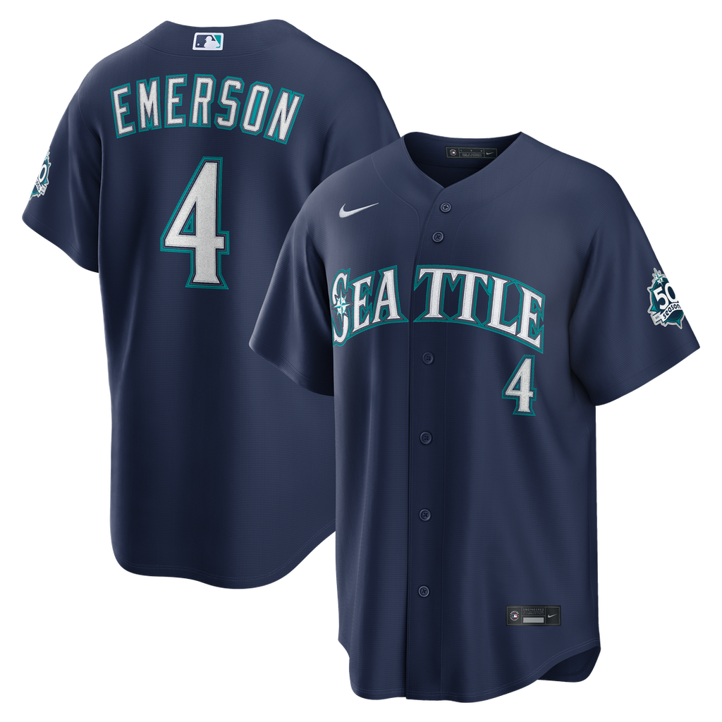 Seattle Mariners Colt Emerson Nike Navy Road 50th Season Anniversary Patch Stadium Jersey