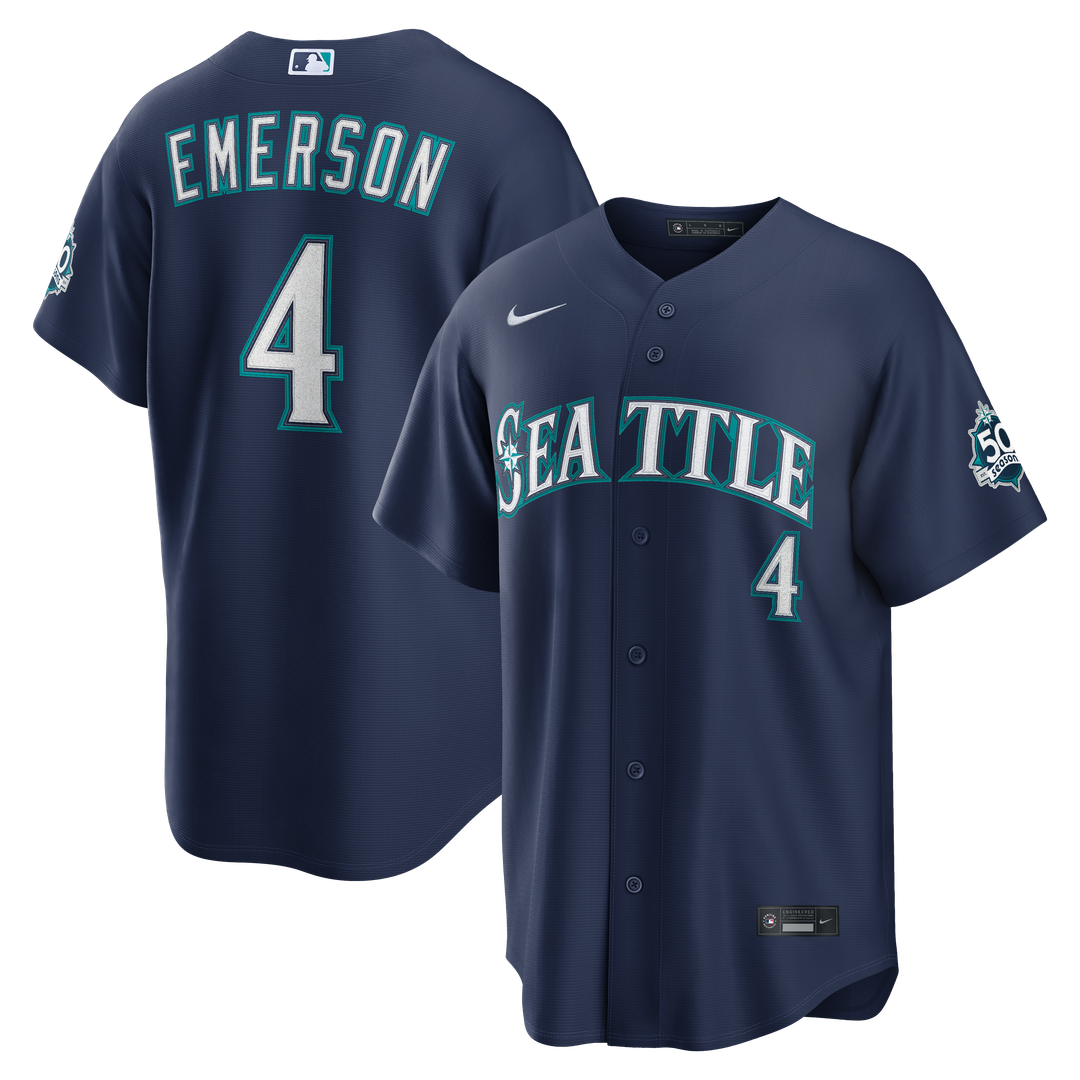 Seattle Mariners Colt Emerson Nike Navy Road 50th Season Anniversary Patch Stadium Jersey