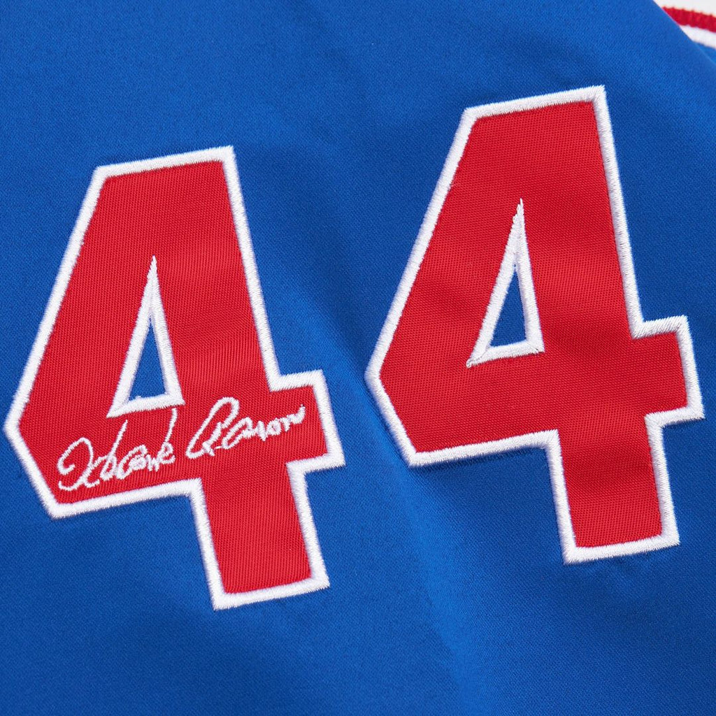 Atlanta Braves Hank Aaron Mitchell & Ness White/Royal Cooperstown Collection Legends Lightweight Satin Raglan Full-Snap Jacket